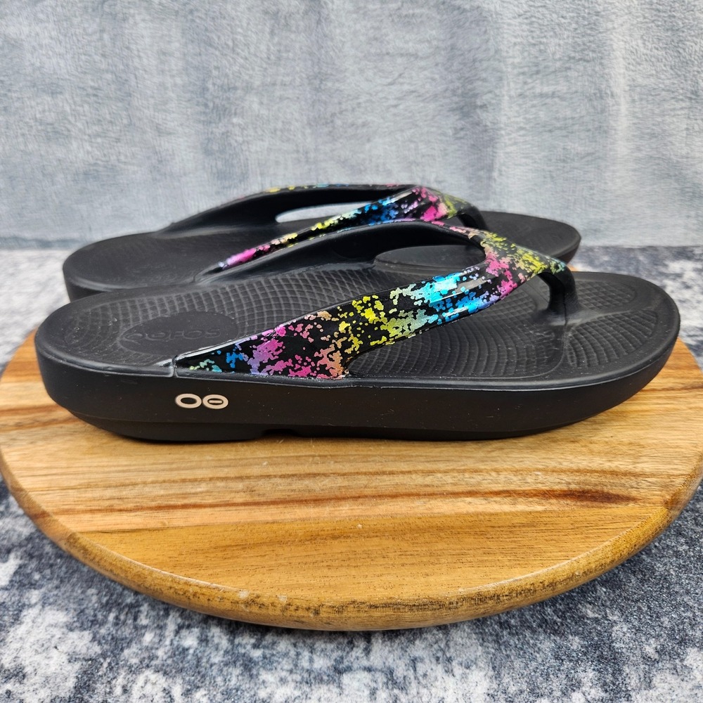 OOFOS OOlala Recovery Sandals Womens 10 Multi-Color Flip Flop Toe-Post Comfort
